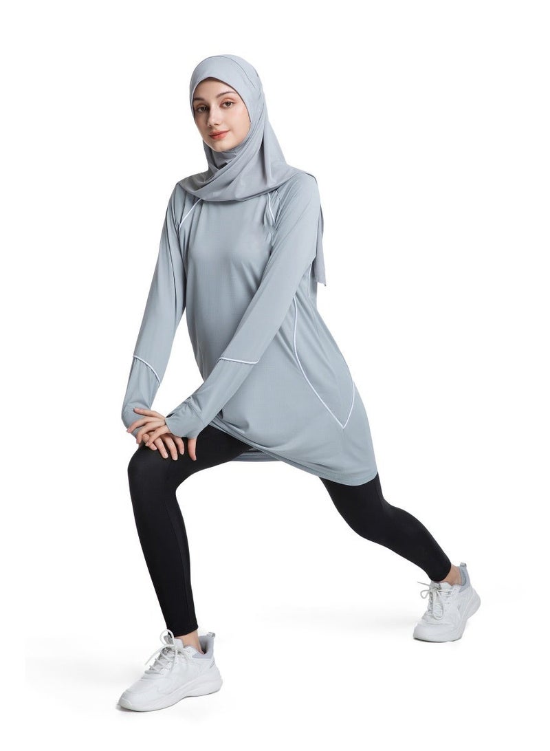 Muslim Women's Sportswear Top Quick-Dry Hooded Fitness Wear, Fashion Long-Sleeve Yoga Outfit, Casual Athletic T-Shirt for Running & Yoga - Image 4