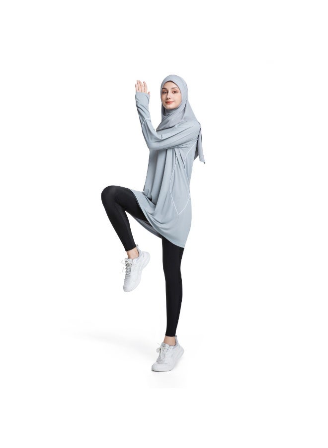 Muslim Women's Sportswear Top Quick-Dry Hooded Fitness Wear, Fashion Long-Sleeve Yoga Outfit, Casual Athletic T-Shirt for Running & Yoga - Image 5