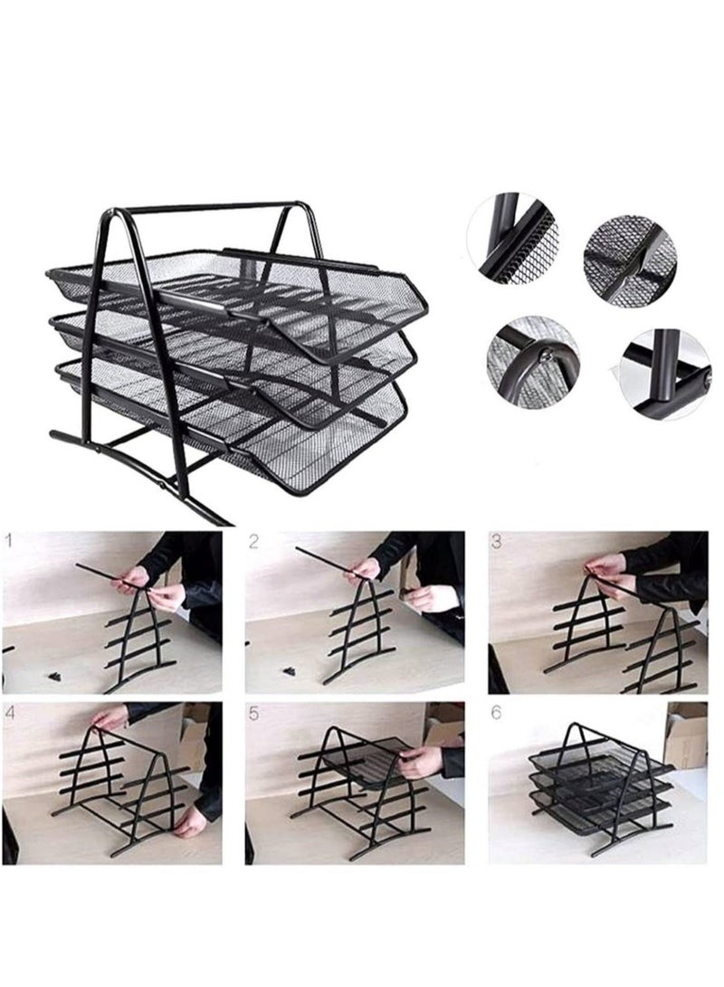 ELTRAZONE Metal Mesh 3 Tier Desk Organizer File Tray for Documents, Letters, Magazine, Newspaper for Office (Black Color) - Image 2