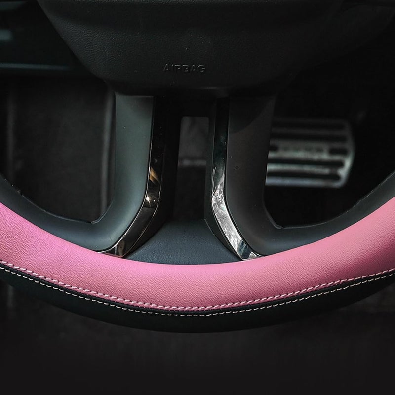Valleycomfy Microfiber Leather Steering Wheel Cover Universal 15 inch(Pink) - Image 5