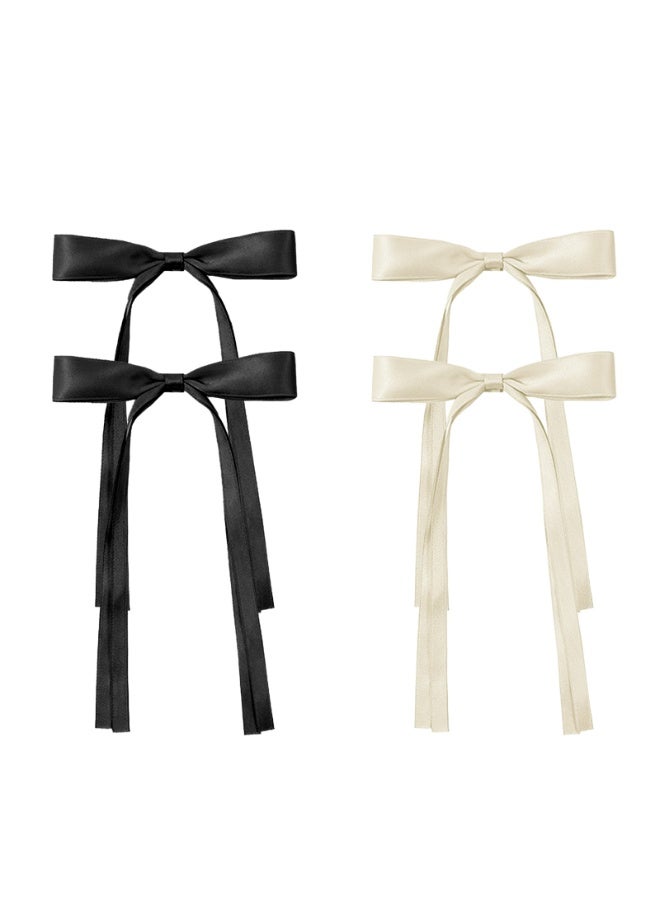 مشابك أقواس شعر، مشابك شعر بوليستر للشعر، عقدة شعر بوليستر نسائية مع أقواس شعر طويلة الذيل لعيد الميلاد، 4 قطع （أسود 、 كريمي） - Image 5