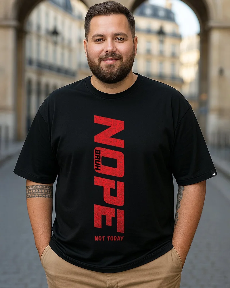 bewakoof Men's Jet Black Nope Bruh Typography Oversized Plus Size T-shirt