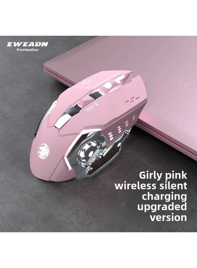 Wireless Mouse Mute Game Electric Competition Machinery Macro Cable Desktop Notebook Computer Office Special Charging-Color:Girly Pink [silent Rechargeable] Upgraded Version-Interface:Official Standard  - Image 1