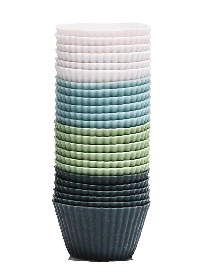 The Silicone Kitchen أكواب خبز سيليكون صغيرة قابلة لإعادة الاستخدام، غير سامة، خالية من مادة BPA، آمنة للغسل في غسالة الأطباق، عبوة من 24 كوبًا، أبيض، أزرق، أخضر - Image 1
