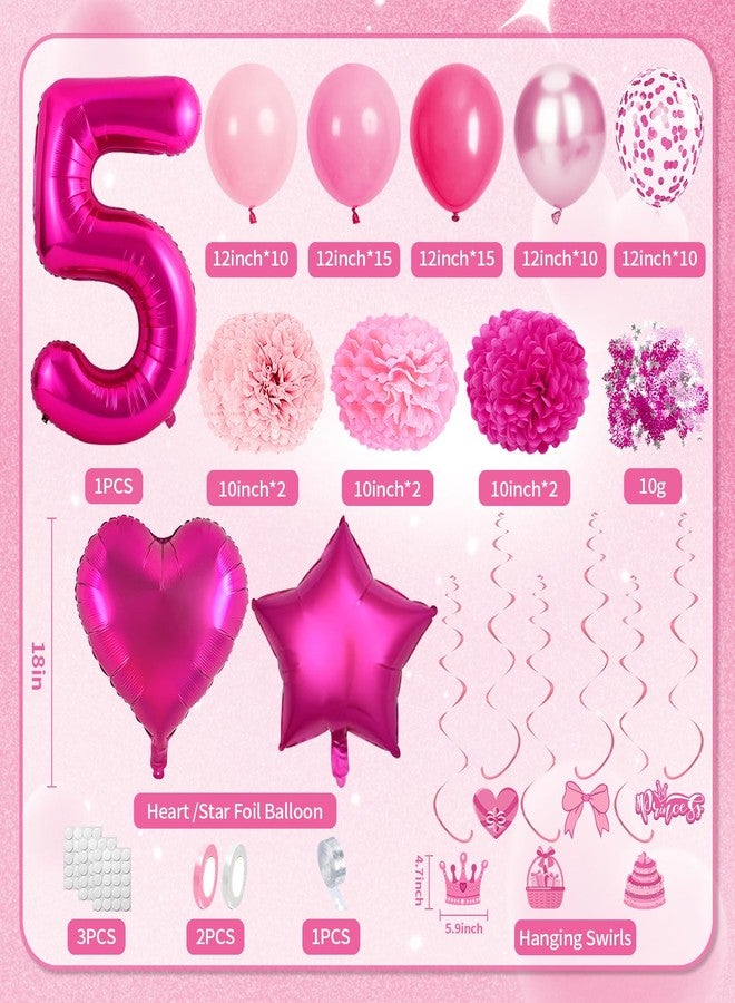 Fantspati 5th Birthday Decorations Girl, Pink Party Decorations with Number 5 Balloon Happy Birthday Banner Bday Sash Crown Tablecloth Fringe Curtain Hanging Swirl for 5 Year Old Girl Bday Decor - Image 3