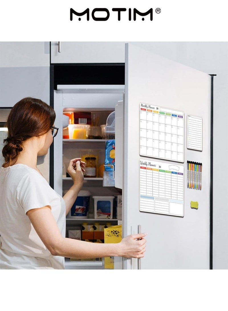 موتيم 3 عبوات تقويم مغناطيسي للثلاجة ، محو جاف ، ممحاة ، تقويم محو جاف ، سبورة بيضاء لجدار الثلاجة وتنظيم الثلاجة - شهريا ، أسبوعيا - Image 5