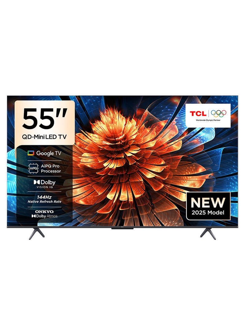 تي سي إل تلفاز TCL 55 بوصة سمارت 4K QD-Mini LED ملون كريستال كوانتم HDR 10+ للألعاب جوجل TV، معدل تحديث أصلي 144Hz، ONKYO 2.1 Hi-Fi، دولبي أتموس، وضع الذكاء الاصطناعي، 55Q6C (طراز 2025) - Image 1