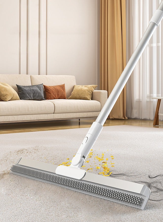 2-In-1 Squeegee Broom For Floor, Water Stains Scrubber With Long Handle, Bathroom Silicone Wiper Pet Hair Cleaning Sweeper For Paper Scraps, Oil Stains, Garbage, Hair, Dust  - Image 1