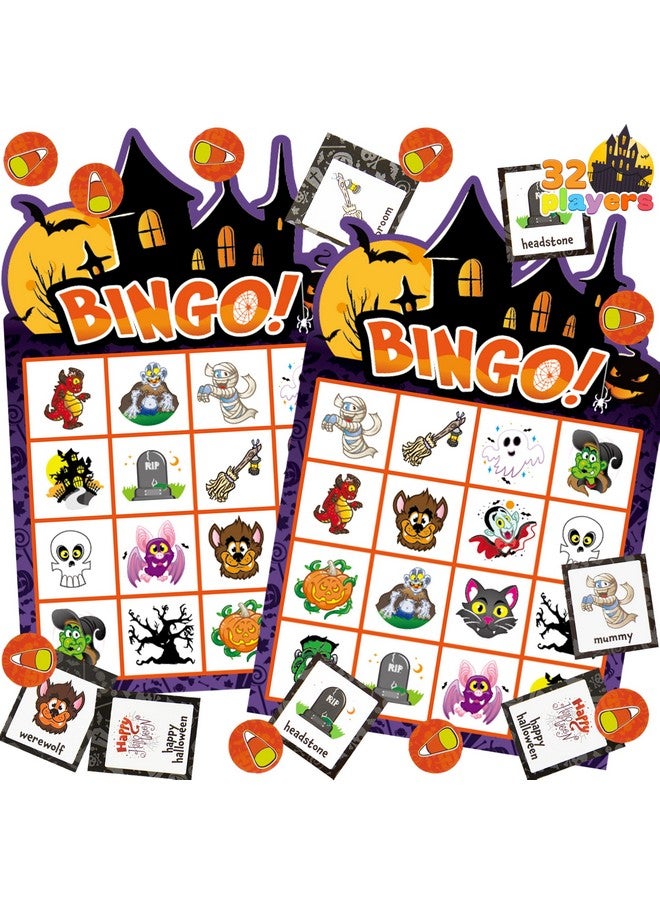 JOYIN 32 Players Halloween Bingo Game, Kids Bingo Cards Set for Large Group School Classroom Family Activities, Halloween Party Games, Halloween Party Supplies Card Game - Image 1