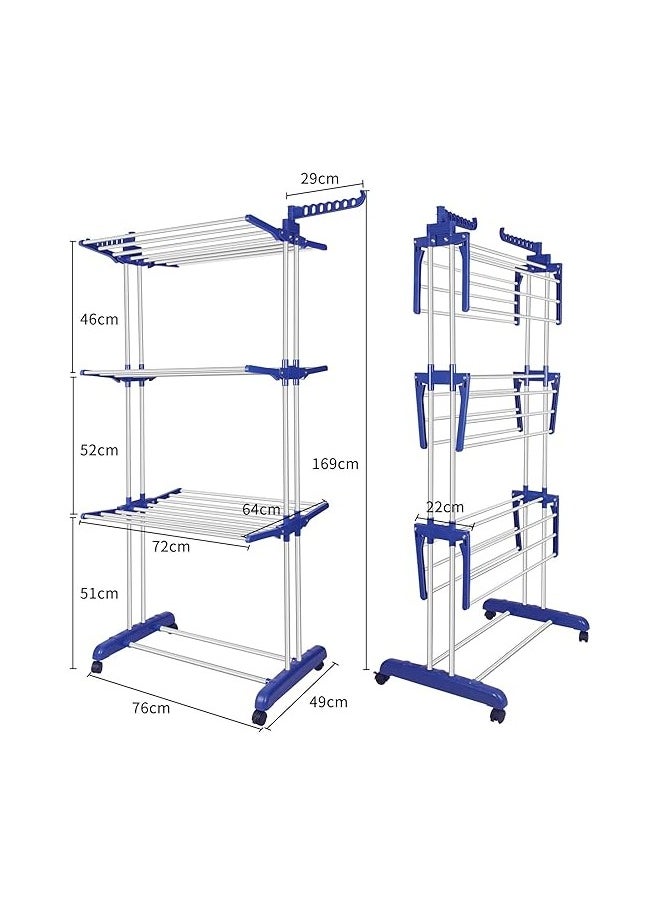 Generic - Giant clothes rack consisting of 3 levels, excellent material, blue stainless steel - Image 1