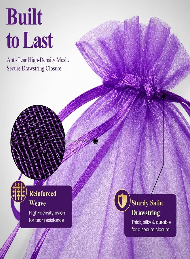 VGOODALL 120PCS Organza Bags, 4x6 Inch Mesh Bags Purple Drawstring Gift Pouches for Candy Jewelry Wedding Party Favors - Image 3