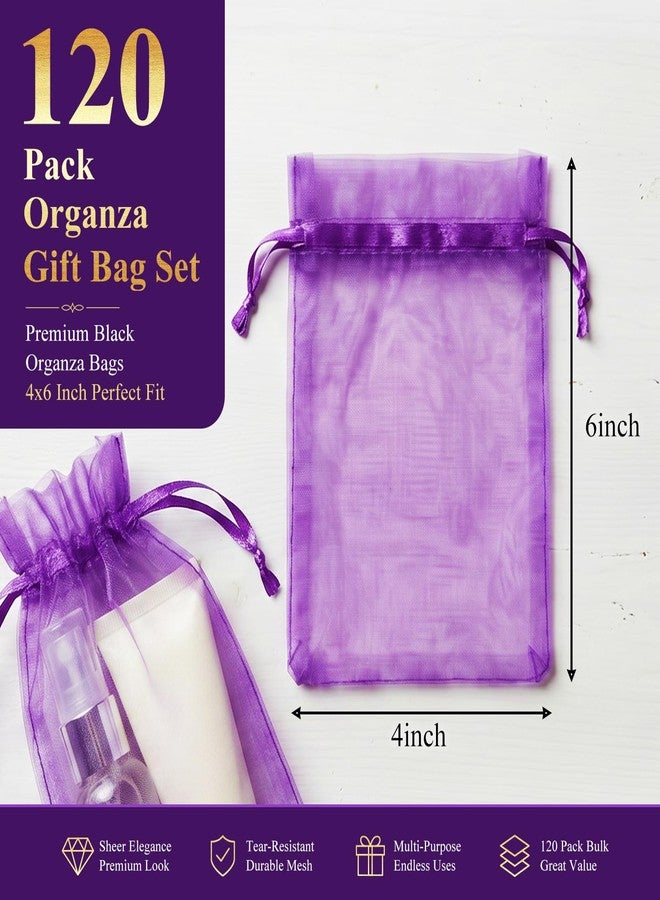 VGOODALL 120PCS Organza Bags, 4x6 Inch Mesh Bags Purple Drawstring Gift Pouches for Candy Jewelry Wedding Party Favors - Image 2