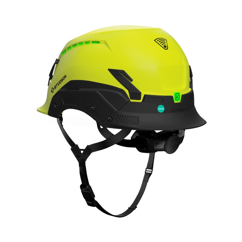 Studson SHK 1 Vented Safety Helmet - Ultralight, Brainshield, Modular Brim, Fidlock Buckle, 4 Point Strap, Breathable, Rainproof, 20KV Protection - Hi-Vis Yellow, M/L, 53-59cm - Image 5