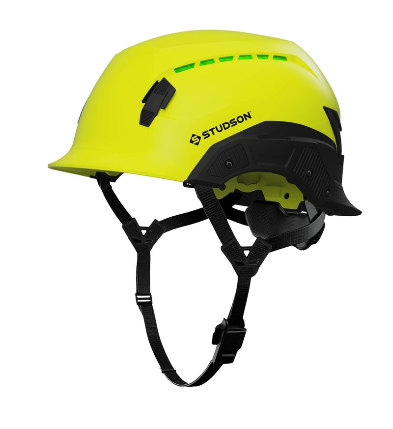Studson SHK 1 Vented Safety Helmet - Ultralight, Brainshield, Modular Brim, Fidlock Buckle, 4 Point Strap, Breathable, Rainproof, 20KV Protection - Hi-Vis Yellow, M/L, 53-59cm - Image 1