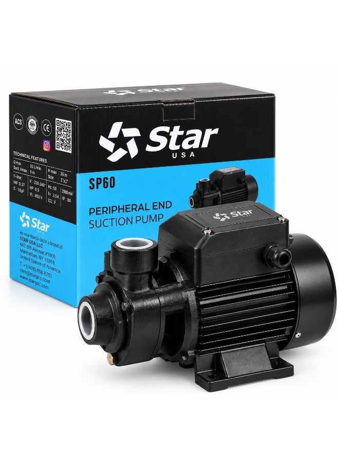 ستار مضخة مياه طرفية Star USA SP60 بقوة 0.5 حصان، تدفق 35 لتر/دقيقة، ارتفاع 35 متر، مقاس 1 × 1 بوصة - أسود - Image 2