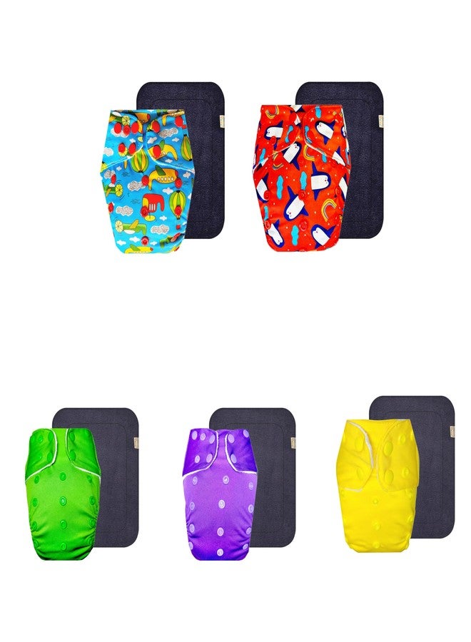 حفاضات قماشية فاخرة من دمبلدو مع حشوة رمادية (عبوة من 5) | ملائمة تمامًا | قابلة لإعادة الاستخدام والغسل | أزرار كبس قابلة للتعديل | مثالية لفصل الصيف الهندي | من 3 أشهر إلى 3 سنوات | للجنسين - Image 1