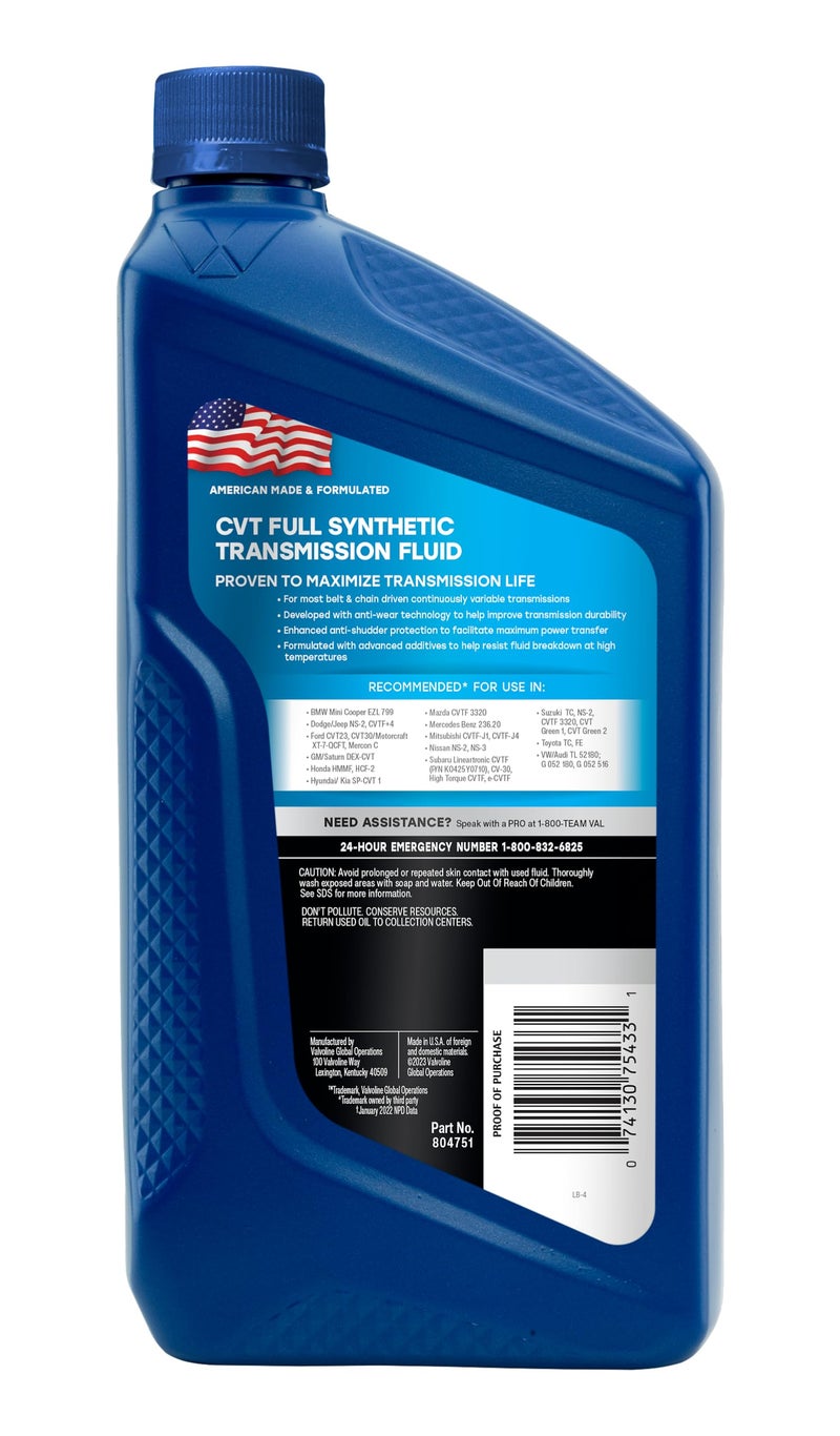 Valvoline CVT Full Synthetic Continuously Variable Transmission Fluid 1 Quart - Image 2