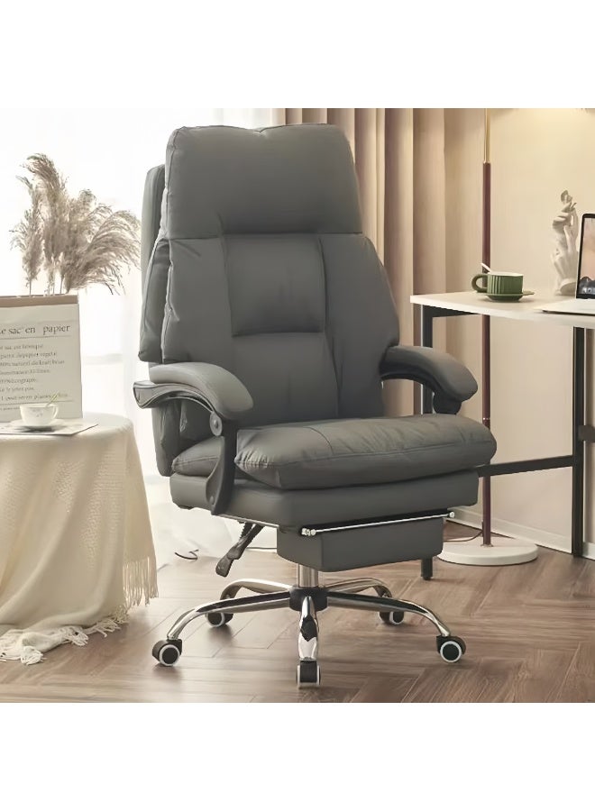 كرسي مكتب كبير وعالي الطول مع دعم القدم، كرسي مكتب تنفيذي عالي الجذع من جلد PU بوزن 150 كجم، كراسي الكمبيوتر المريحة مع دعم لطيف للظهر لمن يحملون الأوزان الثقيلة (جميعها رمادية) - Image 1