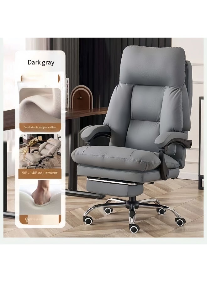 كرسي مكتب كبير وعالي الطول مع دعم القدم، كرسي مكتب تنفيذي عالي الجذع من جلد PU بوزن 150 كجم، كراسي الكمبيوتر المريحة مع دعم لطيف للظهر لمن يحملون الأوزان الثقيلة (جميعها رمادية) - Image 2