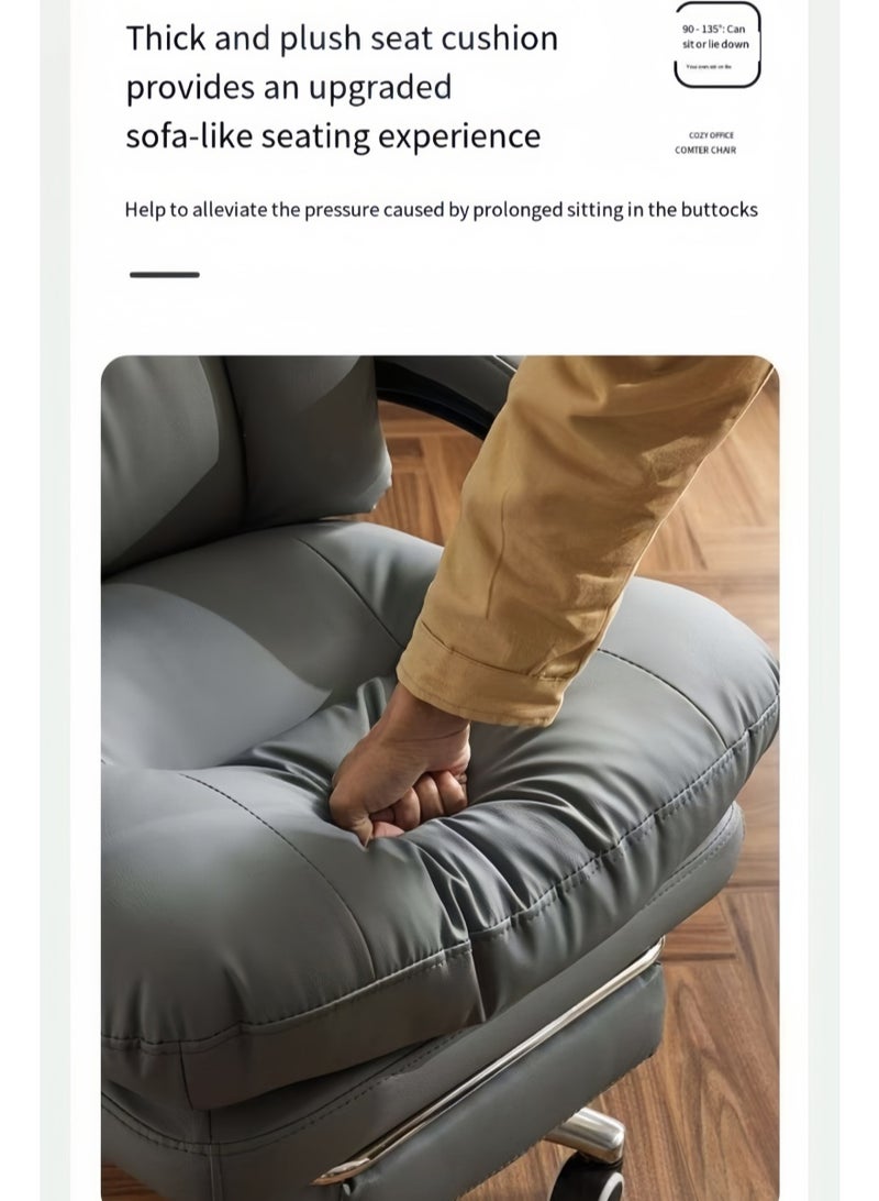 كرسي مكتب كبير وعالي الطول مع دعم القدم، كرسي مكتب تنفيذي عالي الجذع من جلد PU بوزن 150 كجم، كراسي الكمبيوتر المريحة مع دعم لطيف للظهر لمن يحملون الأوزان الثقيلة (جميعها رمادية) - Image 3