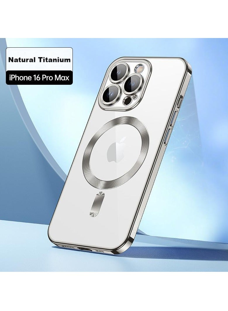 Bobo Case Cover Clear for iPhone 16 Pro Max with Support Magsafe Charger Charging Thin Shockproof Full Protection Plating Anti-Scratch Slim Thin Case Cover Natural Titanium - Image 1