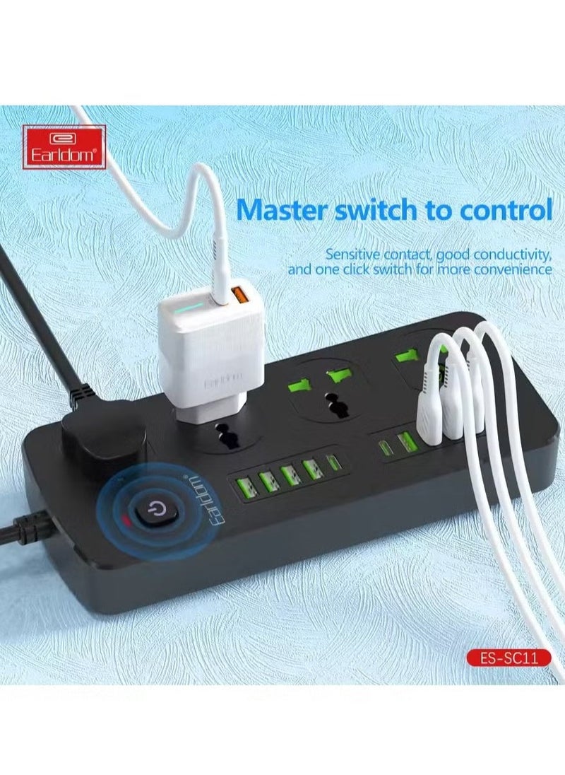 Earldom EU Plug 3000W Extension Socket with Surge Protection Power Strip with Quick Charge USB Ports, Tablet & Phone Adapter – Heavy Duty, Safe, Efficient Power Supply for Home & Office Use  - Image 4