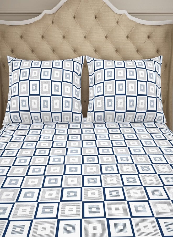 Welspun Cotton Rich Large Bedsheet (274 Cm X 274 Cm / 43 Cm X 68 Cm) | 150 Tc Twill Geometric Bedsheet & Pillow Covers Set (Blue/Grey)- 2-in-1 - Image 5