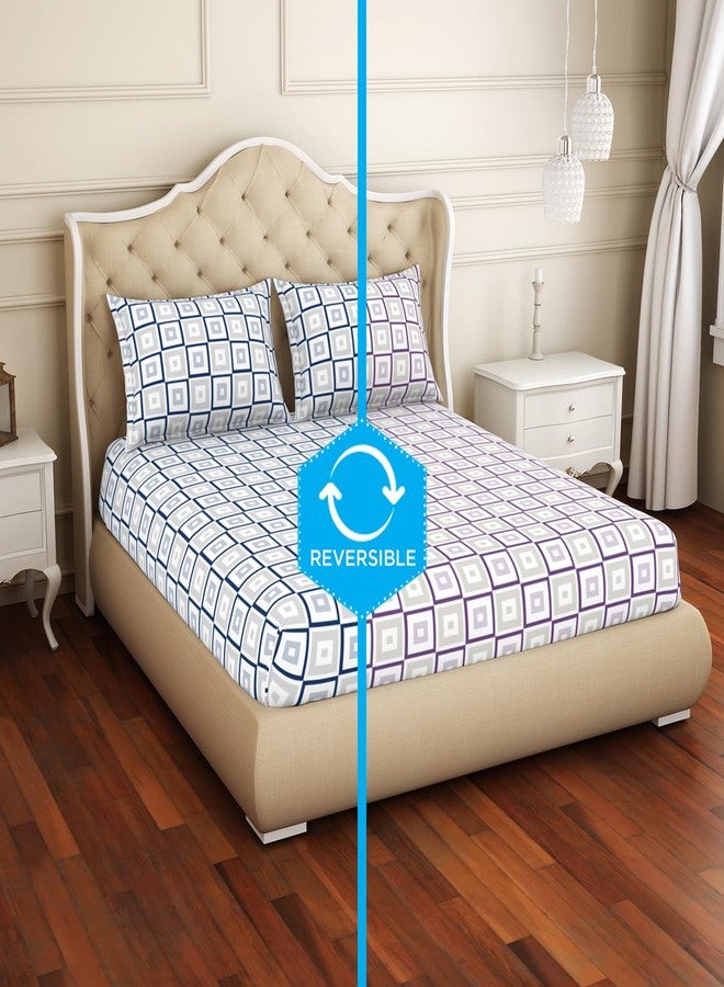 Welspun Cotton Rich Large Bedsheet (274 Cm X 274 Cm / 43 Cm X 68 Cm) | 150 Tc Twill Geometric Bedsheet & Pillow Covers Set (Blue/Grey)- 2-in-1 - Image 1