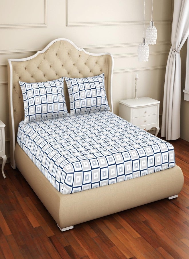 Welspun Cotton Rich Large Bedsheet (274 Cm X 274 Cm / 43 Cm X 68 Cm) | 150 Tc Twill Geometric Bedsheet & Pillow Covers Set (Blue/Grey)- 2-in-1 - Image 2