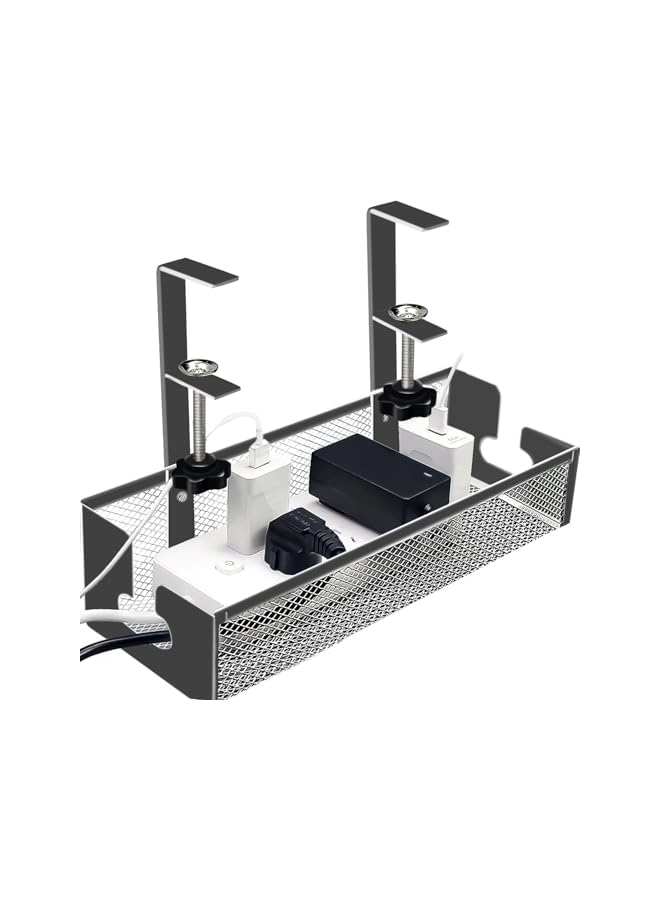 PROMASS Under Desk Cable Management Tray, No Drill Under Table Wire Management Tray with Clamp, Sturdy Metal Cable Organizer Rack Basket, Cord Organizer Wire Holders for Office & Home Standing Desk(Black) - Image 2