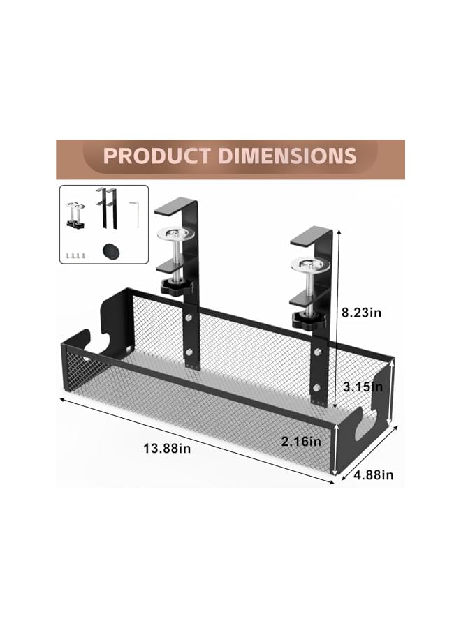 PROMASS Under Desk Cable Management Tray, No Drill Under Table Wire Management Tray with Clamp, Sturdy Metal Cable Organizer Rack Basket, Cord Organizer Wire Holders for Office & Home Standing Desk(Black) - Image 3