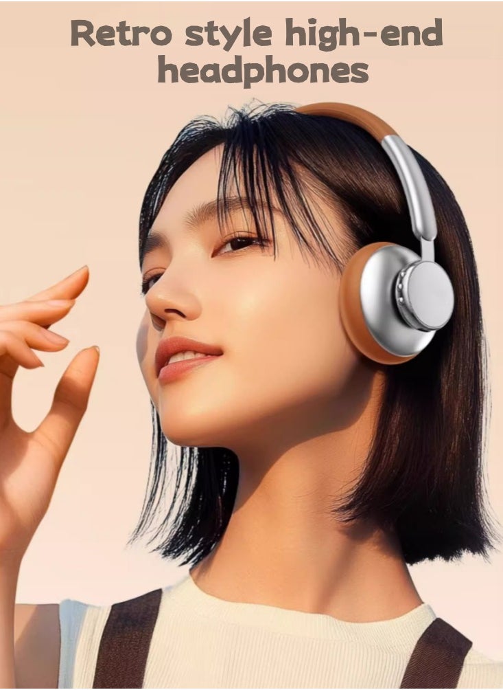 Generic Vintage Bluetooth Headset With High Aesthetics And Noise Reduction, Mocha Brown 80 Hour Battery Life  - Image 2