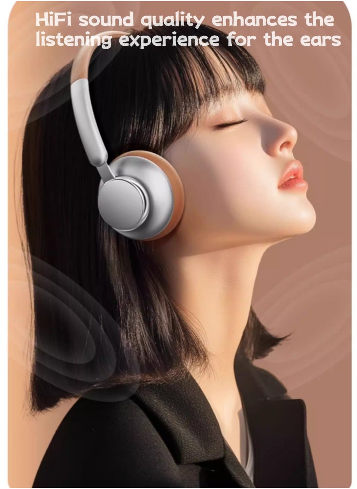 Vintage Bluetooth Headset With High Aesthetics And Noise Reduction, Mocha Brown 80 Hour Battery Life