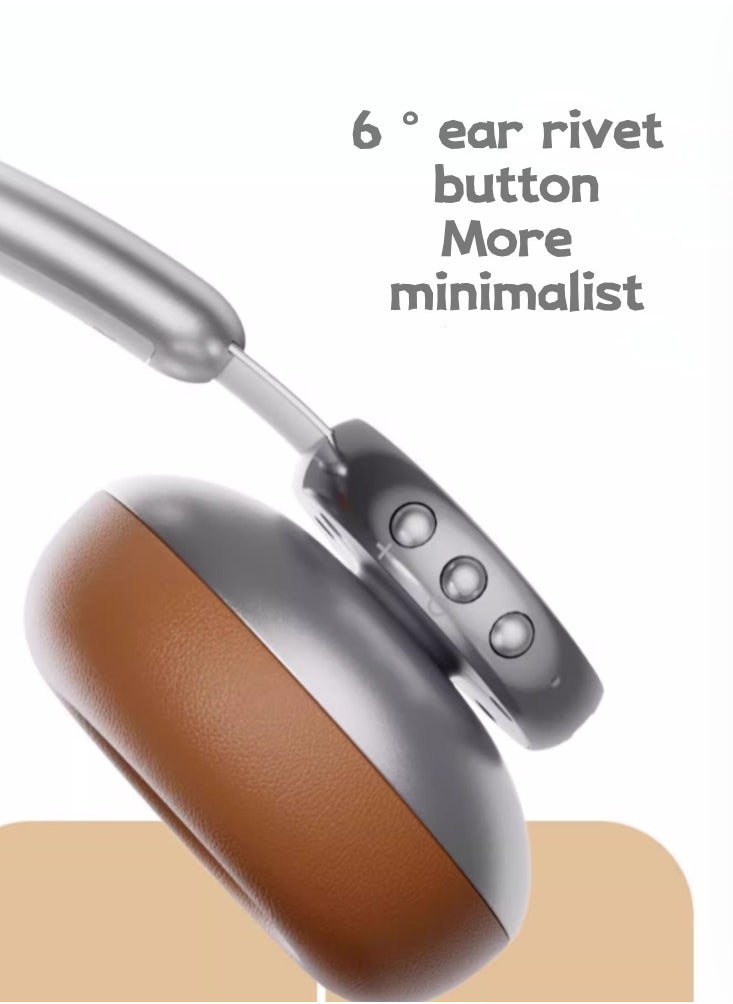 Vintage Bluetooth Headset With High Aesthetics And Noise Reduction, Mocha Brown 80 Hour Battery Life