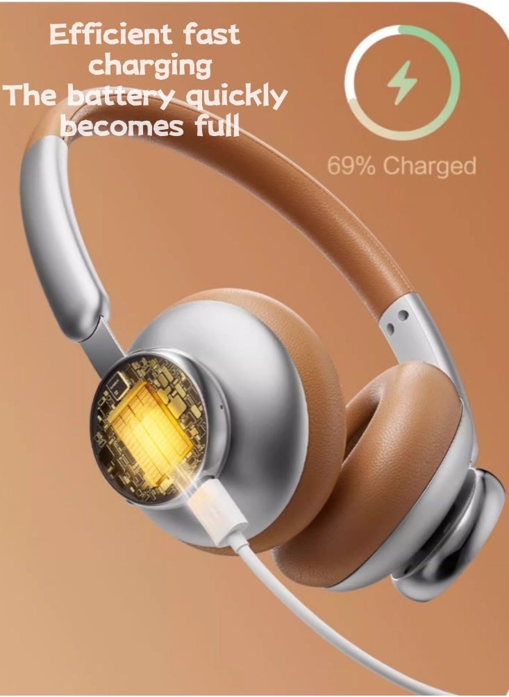 Vintage Bluetooth Headset With High Aesthetics And Noise Reduction, Mocha Brown 80 Hour Battery Life