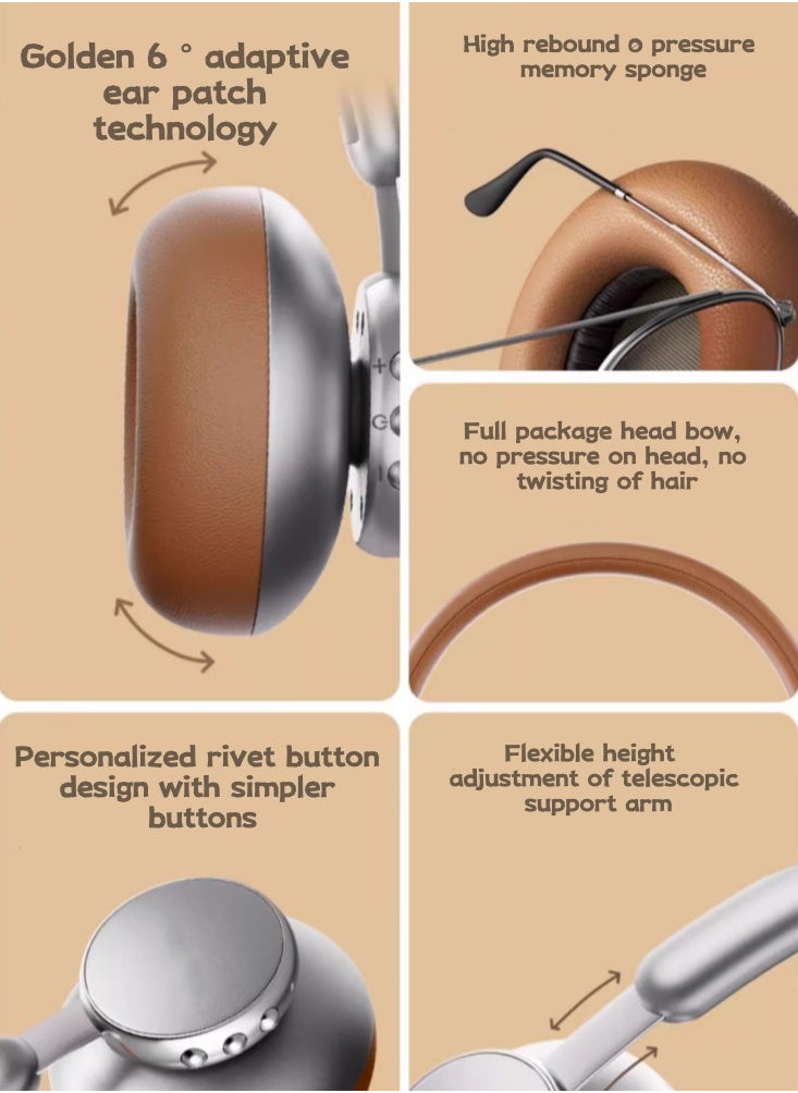 Vintage Bluetooth Headset With High Aesthetics And Noise Reduction, Mocha Brown 80 Hour Battery Life