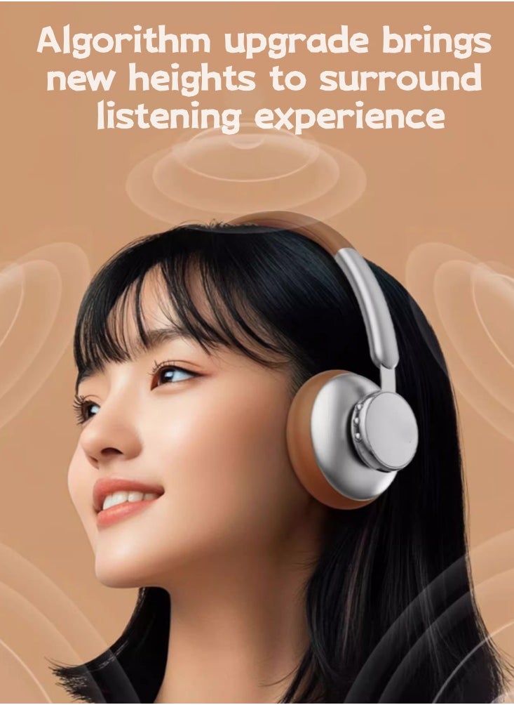Vintage Bluetooth Headset With High Aesthetics And Noise Reduction, Mocha Brown 80 Hour Battery Life