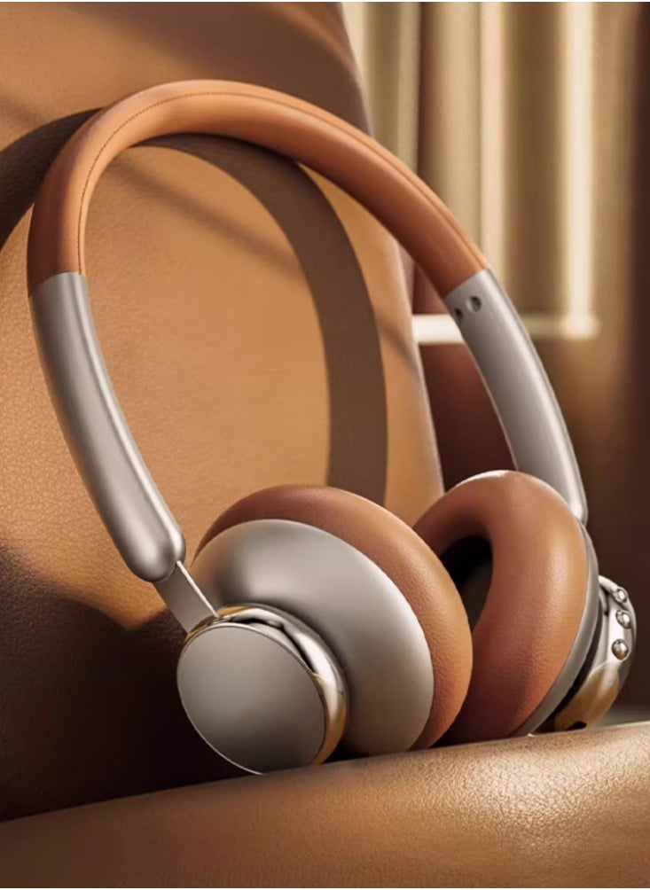 Vintage Bluetooth Headset With High Aesthetics And Noise Reduction, Mocha Brown 80 Hour Battery Life