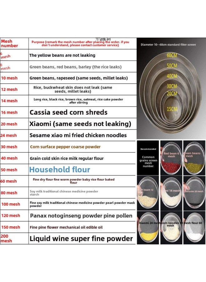 Flour Sieve Stainless Steel Sieve Rice Sieve Powder Sieve Sesame Sieve Ultra-fine Baking Sieve Cat Litter Dust Household Sieve Wholesale-Specifications:30 Mesh--Color:Diameter 30cm Round - Image 3