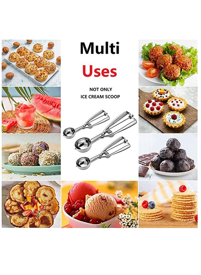 KASTWAVE - 3 Pcs Ice Cream Scoop, Stainless Steel Ice Cream Scooper with Trigger Release, Large/Medium/Small Cookie Scooper for Baking, Cookie Scoops for Baking Set of 3 with Cookie Dough Scoop - Image 1