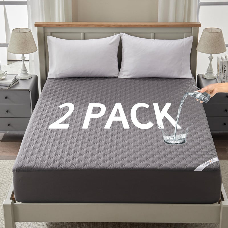 2 Pack Waterproof Mattress Protector Twin Size Mattress Pad Noiseless with Deep Pocket Fitted for 615 Breathable DirtProof Single Bed Mattress Cover for Bedroom Dorm Room Gray