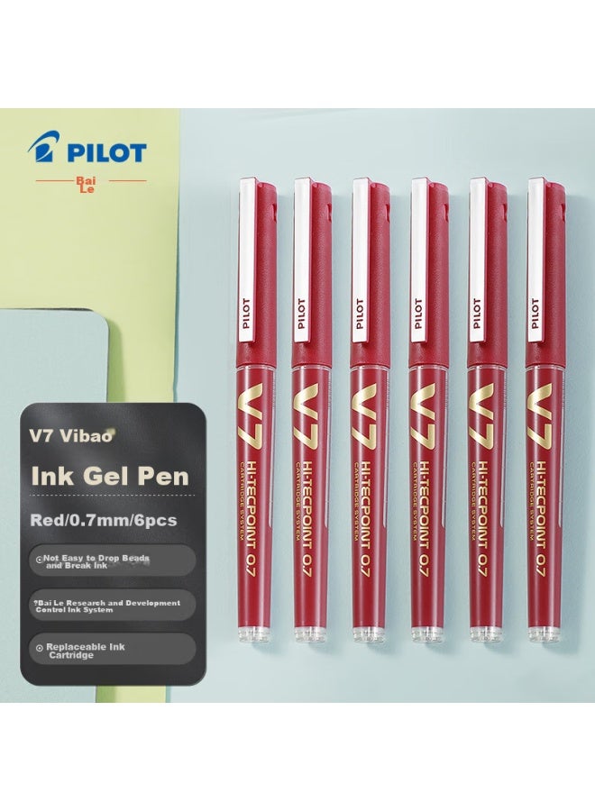 PILOT Bxc-v7 New Upgraded Large V7 Version, Refillable Ink Cartridge, Neutral Water-based Pen, Red 0.7mm, Pack Of 6 - Image 1