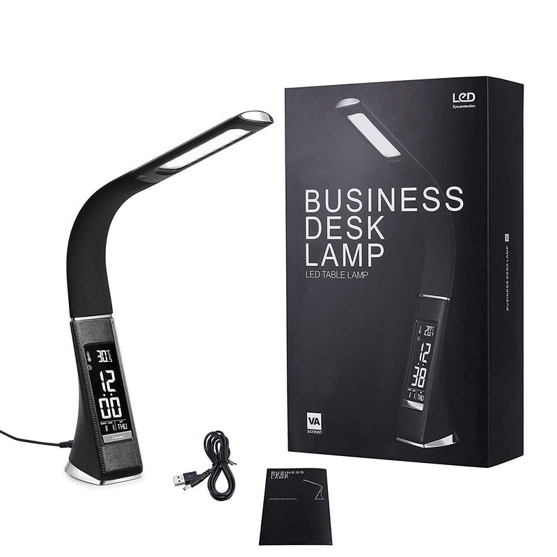 AAGNA Business Desk Light EyeCaring Table Lamp Office Study Desk Table with Children Eye Protection Switch Calendar Thermometer Time Alarm Clock Touch Control USB Touch Switch - Image 1