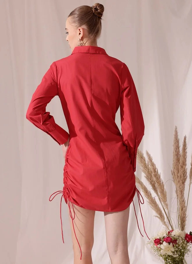 STREET 9 Red Cotton Shirt Dress for Women
