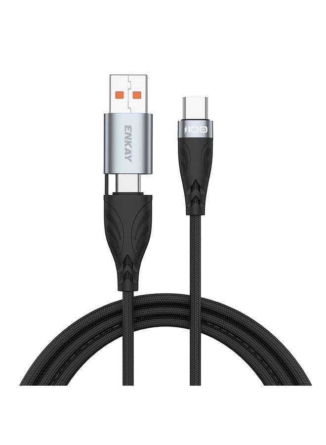 ENKAY Hat-Prince 2m PD100W 2 in 1 USB 3.0 / Type-C to Type-C 6A Super Fast Charging Data Cable - Image 1