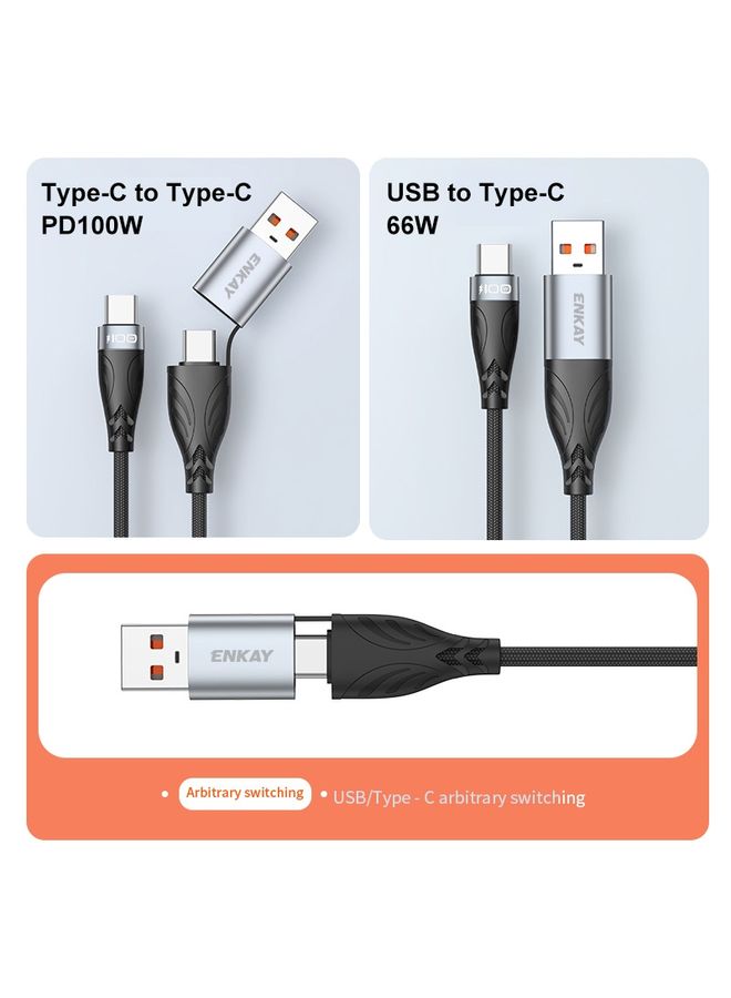 ENKAY Hat-Prince 2m PD100W 2 in 1 USB 3.0 / Type-C to Type-C 6A Super Fast Charging Data Cable - Image 3