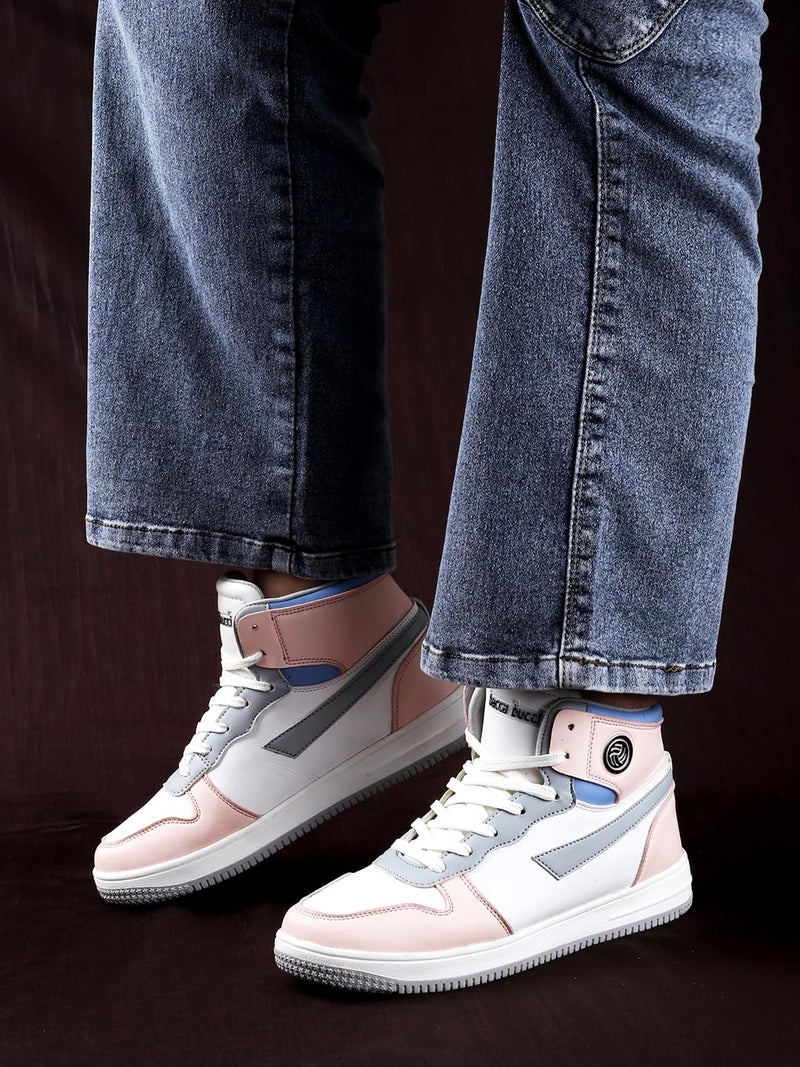 Bacca Bucci Femme High-Top Harmony Sneakers—Elegant Pastel Blue and Pink Women's Lace-Ups (Pink, 7) - Image 3