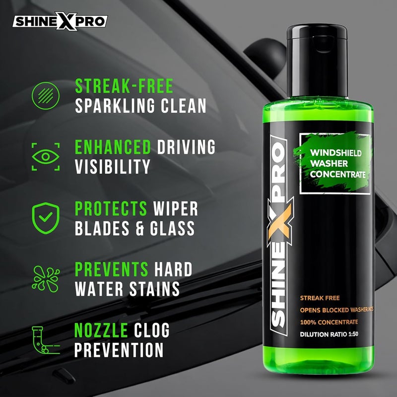 shinexpro 200mL Windshield Washer Fluid For Car - Car Windshield Cleaner Liquid In Concentrate Form (20mL Enough For 1L Tank) - Get A Streak Free Finish With Our Car Wiper Liquid - Image 1