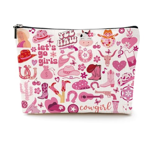 CQM Nashville Makeup Bag Western Gifts for Women Cowgirl Pink Gifts Country Girl Gifts Preppy Makeup Bag Country Music Gifts Lets Go Girls Western Cosmetic Bag Birthday Christmas Friend Gifts - Image 1