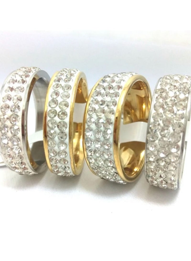 استراتيجية 2 قطعة الفولاذ المقاوم للصدأ مكعب زركونيا خاتم الذهب والفضة اللون - Image 4